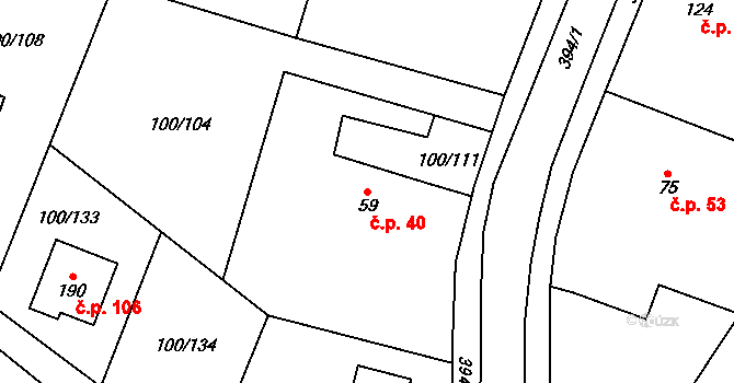 Třibřichy 40 na parcele st. 59 v KÚ Třibřichy, Katastrální mapa
