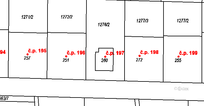 Dubicko 197 na parcele st. 260 v KÚ Dubicko, Katastrální mapa