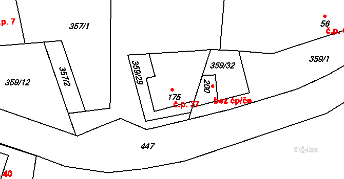 Želevčice 37, Slaný na parcele st. 175 v KÚ Dolín, Katastrální mapa
