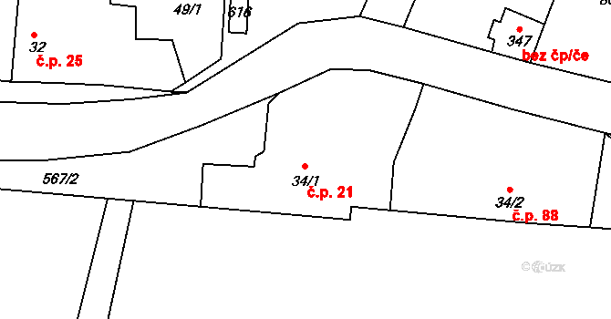 Korycany 21, Neratovice na parcele st. 34/1 v KÚ Korycany, Katastrální mapa