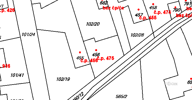 Rudná 475 na parcele st. 456 v KÚ Dušníky u Rudné, Katastrální mapa