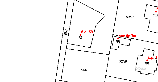 Hoděšovice 59, Býšť na parcele st. 72 v KÚ Hoděšovice, Katastrální mapa