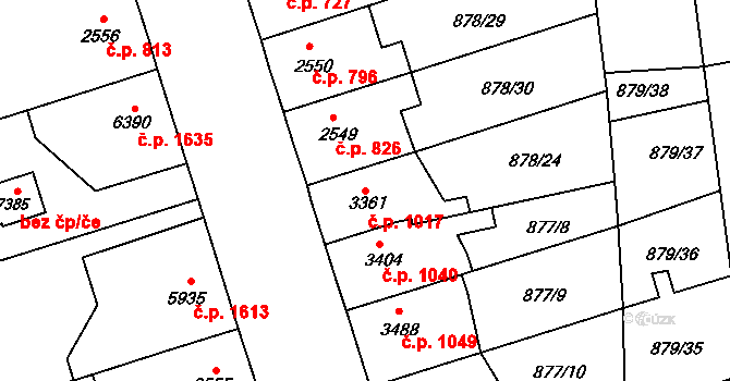 Bílé Předměstí 1017, Pardubice na parcele st. 3361 v KÚ Pardubice, Katastrální mapa