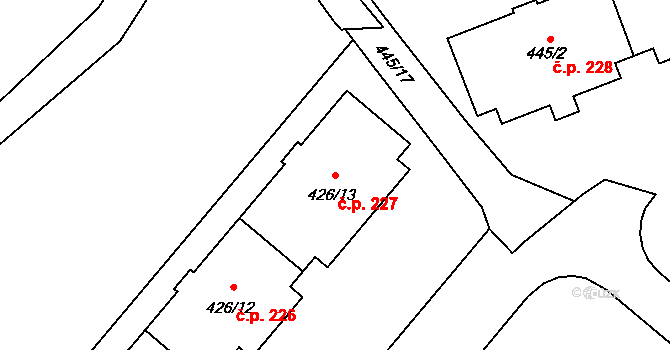 Loučka 227, Nový Jičín na parcele st. 426/13 v KÚ Loučka u Nového Jičína, Katastrální mapa