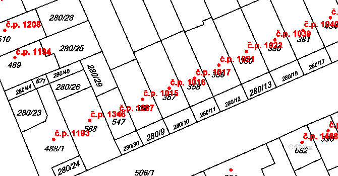 Nový Jičín 1016 na parcele st. 357 v KÚ Nový Jičín-Dolní Předměstí, Katastrální mapa
