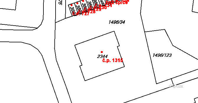 Humpolec 1315 na parcele st. 2344 v KÚ Humpolec, Katastrální mapa