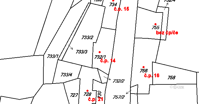 Senec 14, Zruč-Senec na parcele st. 732/1 v KÚ Senec u Plzně, Katastrální mapa