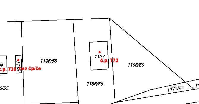 Sobotka 773 na parcele st. 1127 v KÚ Sobotka, Katastrální mapa