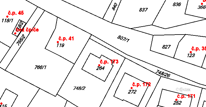 Šmolovy 173, Havlíčkův Brod na parcele st. 264 v KÚ Šmolovy u Havlíčkova Brodu, Katastrální mapa
