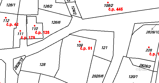 Štoky 51 na parcele st. 109 v KÚ Štoky, Katastrální mapa