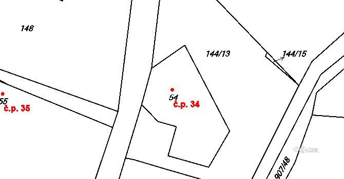 Olešnice 34 na parcele st. 54 v KÚ Olešnice u Rychnova nad Kněžnou, Katastrální mapa