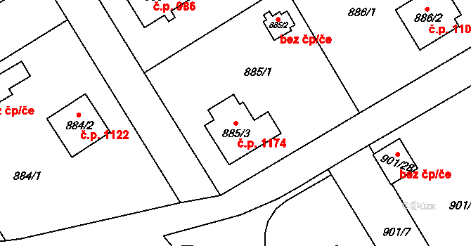 Rychnov nad Kněžnou 1174 na parcele st. 885/3 v KÚ Rychnov nad Kněžnou, Katastrální mapa