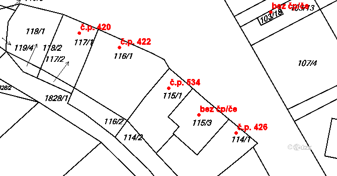 Lednice 534 na parcele st. 115/1 v KÚ Lednice na Moravě, Katastrální mapa