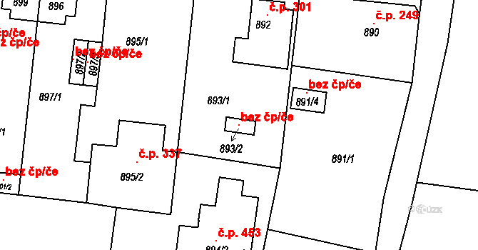 Děčín 101001029 na parcele st. 893/2 v KÚ Boletice nad Labem, Katastrální mapa