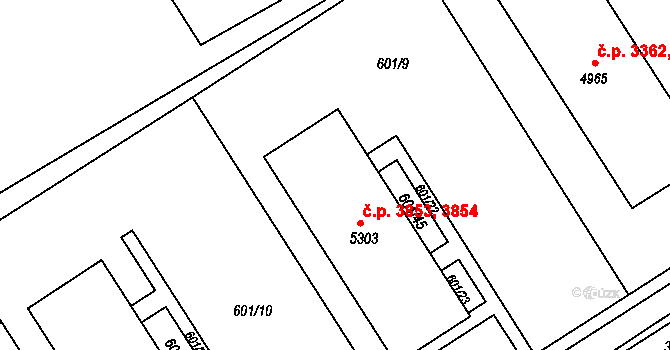 Kroměříž 3853,3854 na parcele st. 5303 v KÚ Kroměříž, Katastrální mapa