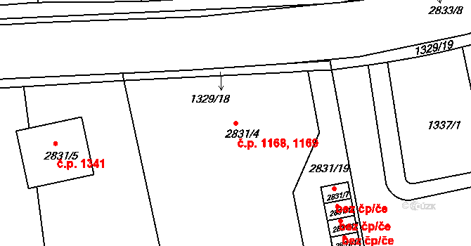 Holešov 1168,1169 na parcele st. 2831/4 v KÚ Holešov, Katastrální mapa