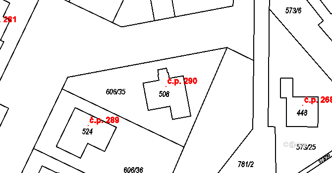 Škrdlovice 290 na parcele st. 508 v KÚ Škrdlovice, Katastrální mapa