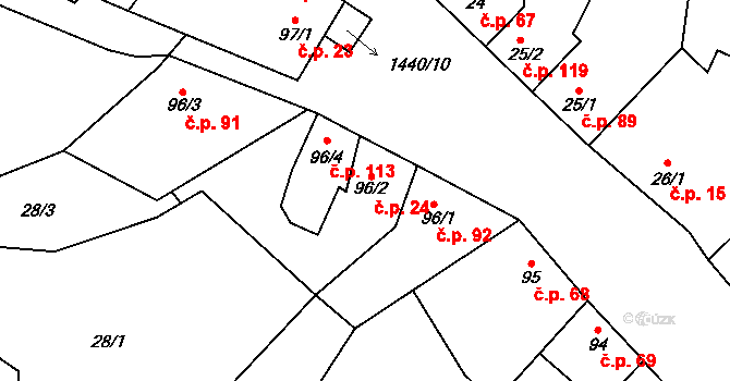 Slatinky 24 na parcele st. 96/2 v KÚ Slatinky, Katastrální mapa