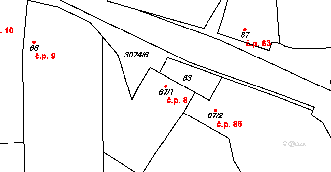 Lančov 8 na parcele st. 67/1 v KÚ Lančov, Katastrální mapa