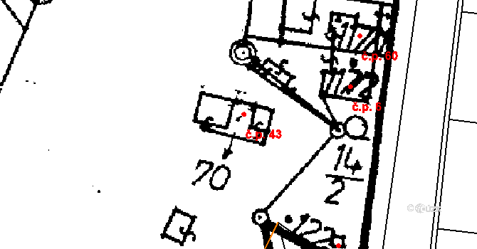 Vlkaneč 43 na parcele st. 70 v KÚ Vlkaneč, Katastrální mapa