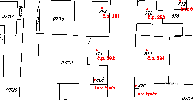Železná Ruda 282 na parcele st. 313 v KÚ Železná Ruda, Katastrální mapa