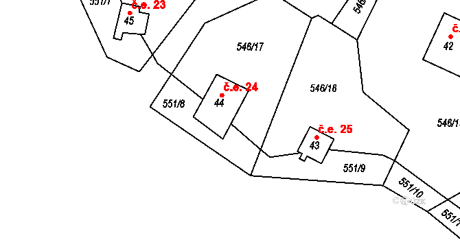 Beranovec 24, Suchá na parcele st. 44 v KÚ Beranovec, Katastrální mapa