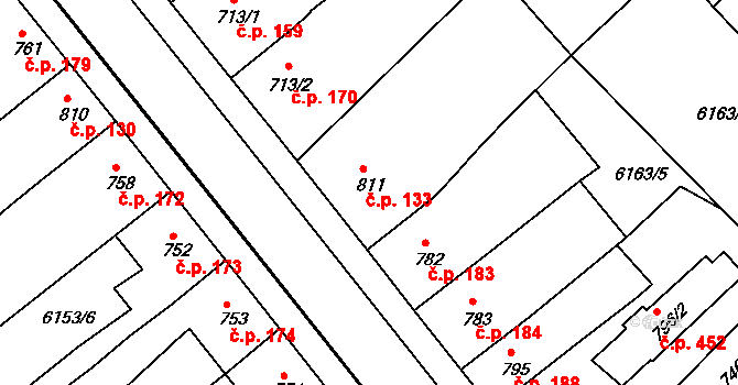 Telč-Štěpnice 133, Telč na parcele st. 811 v KÚ Telč, Katastrální mapa