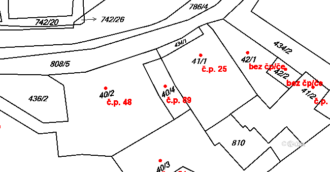Bohutín 89 na parcele st. 40/4 v KÚ Bohutín, Katastrální mapa