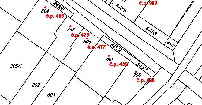 Svatobořice 432, Svatobořice-Mistřín na parcele st. 799 v KÚ Svatobořice, Katastrální mapa