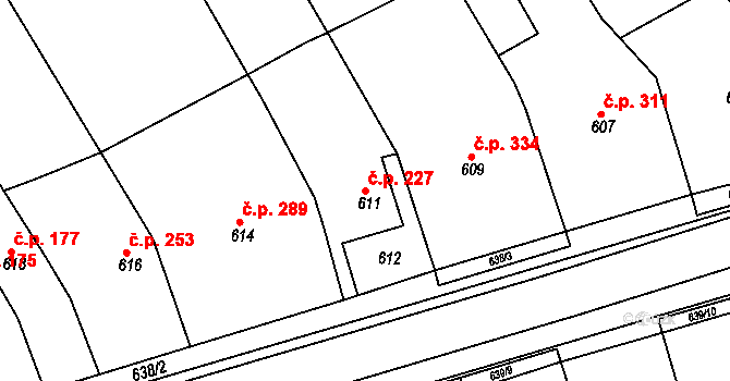 Rousínov 227 na parcele st. 611 v KÚ Rousínov u Vyškova, Katastrální mapa