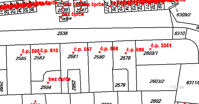 Kročehlavy 558, Kladno na parcele st. 2580 v KÚ Kročehlavy, Katastrální mapa