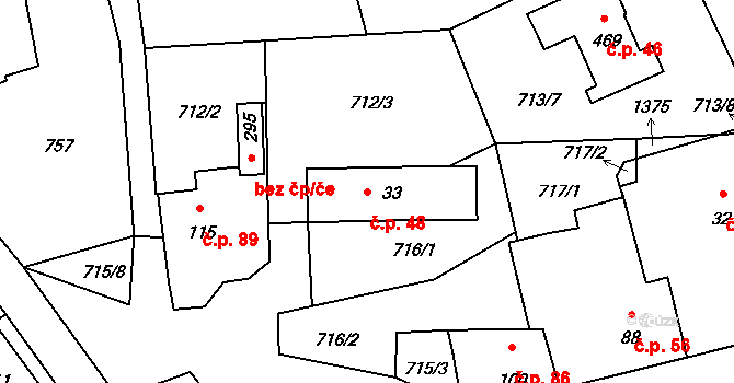 Jarošov nad Nežárkou 48 na parcele st. 33 v KÚ Jarošov nad Nežárkou, Katastrální mapa