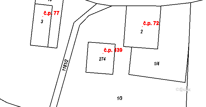 Sněžník 139, Jílové na parcele st. 274 v KÚ Sněžník, Katastrální mapa