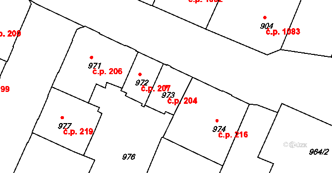 Děčín IV-Podmokly 204, Děčín na parcele st. 973 v KÚ Podmokly, Katastrální mapa
