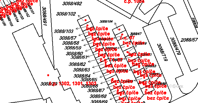 Mikulov 71,87 na parcele st. 3088/61 v KÚ Mikulov na Moravě, Katastrální mapa