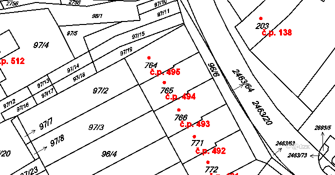 Bor 494 na parcele st. 765 v KÚ Bor u Tachova, Katastrální mapa