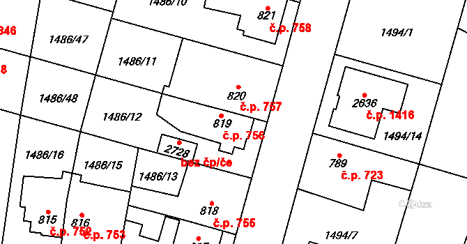 Třebechovice pod Orebem 756 na parcele st. 819 v KÚ Třebechovice pod Orebem, Katastrální mapa