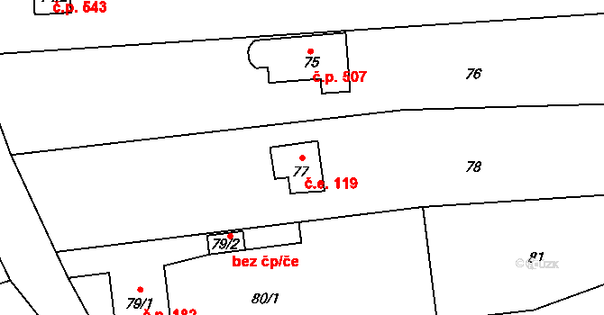 Hlubočky 119 na parcele st. 77 v KÚ Hlubočky, Katastrální mapa