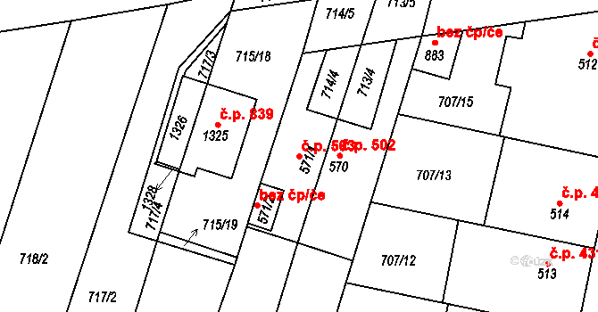 Libochovice 503 na parcele st. 571/1 v KÚ Libochovice, Katastrální mapa