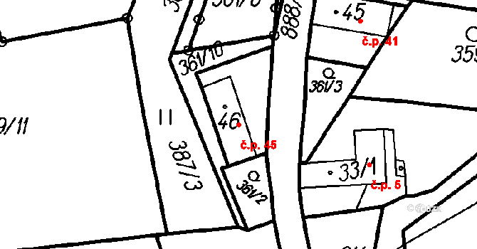 Kladruby 45 na parcele st. 46 v KÚ Kladruby u Strakonic, Katastrální mapa