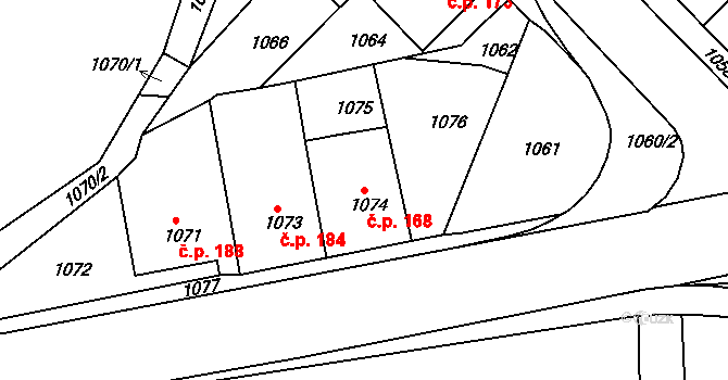 Miřetice u Klášterce nad Ohří 168, Klášterec nad Ohří na parcele st. 1074 v KÚ Miřetice u Klášterce nad Ohří, Katastrální mapa