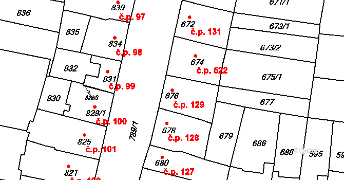 Brněnské Ivanovice 129, Brno na parcele st. 676 v KÚ Brněnské Ivanovice, Katastrální mapa