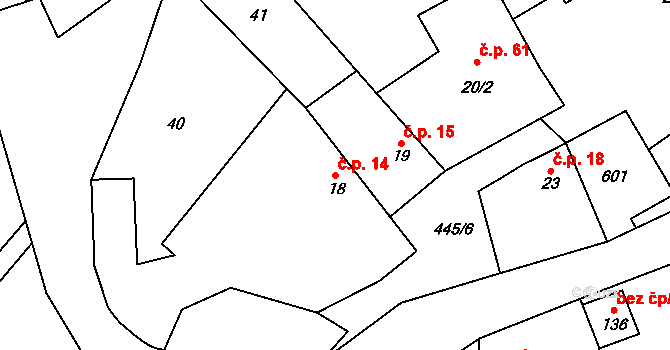 Divice 14, Vinařice na parcele st. 18 v KÚ Divice, Katastrální mapa