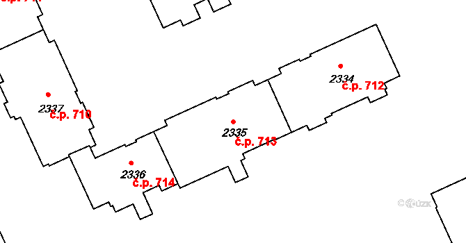 Týn nad Vltavou 713 na parcele st. 2335 v KÚ Týn nad Vltavou, Katastrální mapa