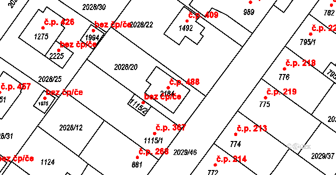Malá Strana 488, Týn nad Vltavou na parcele st. 2184 v KÚ Týn nad Vltavou, Katastrální mapa