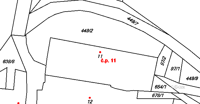Hříběcí 11, Horní Cerekev na parcele st. 11 v KÚ Hříběcí, Katastrální mapa