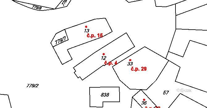 Píšť 4 na parcele st. 12 v KÚ Píšť u Humpolce, Katastrální mapa