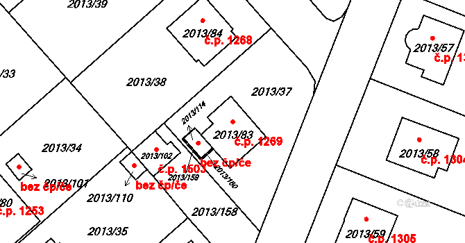 Pelhřimov 1269 na parcele st. 2013/83 v KÚ Pelhřimov, Katastrální mapa