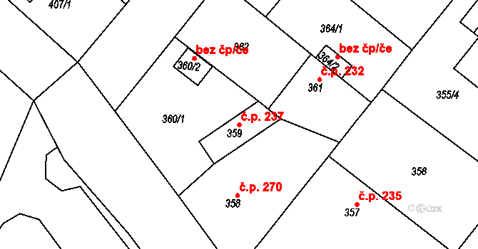 Sobědruhy 237, Teplice na parcele st. 359 v KÚ Sobědruhy, Katastrální mapa