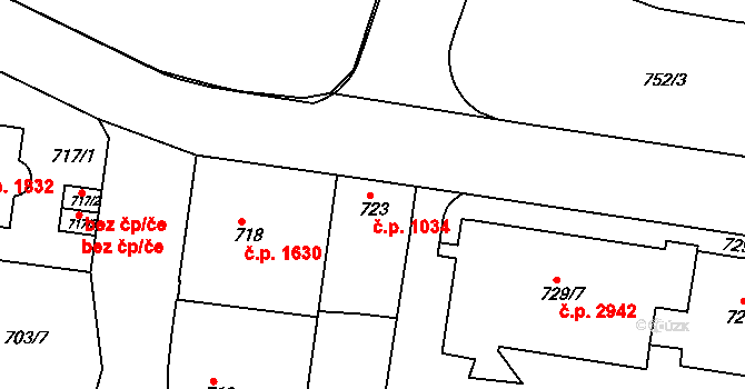Teplice 1034 na parcele st. 723 v KÚ Teplice, Katastrální mapa